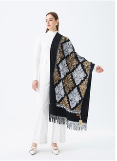 Sky cashmere Embroidered Shawl with Fringe  - Image 1