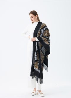 Sky cashmere Embroidered Shawl with Fringe  - Image 3