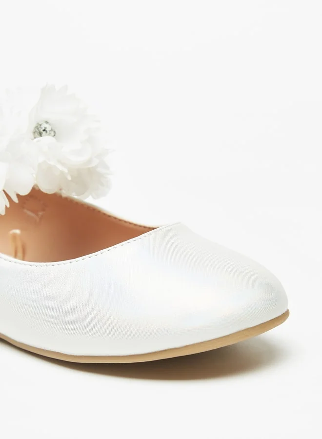 سيليست Girls' Floral Accented Ballerina Shoes with Hook and Loop Closure