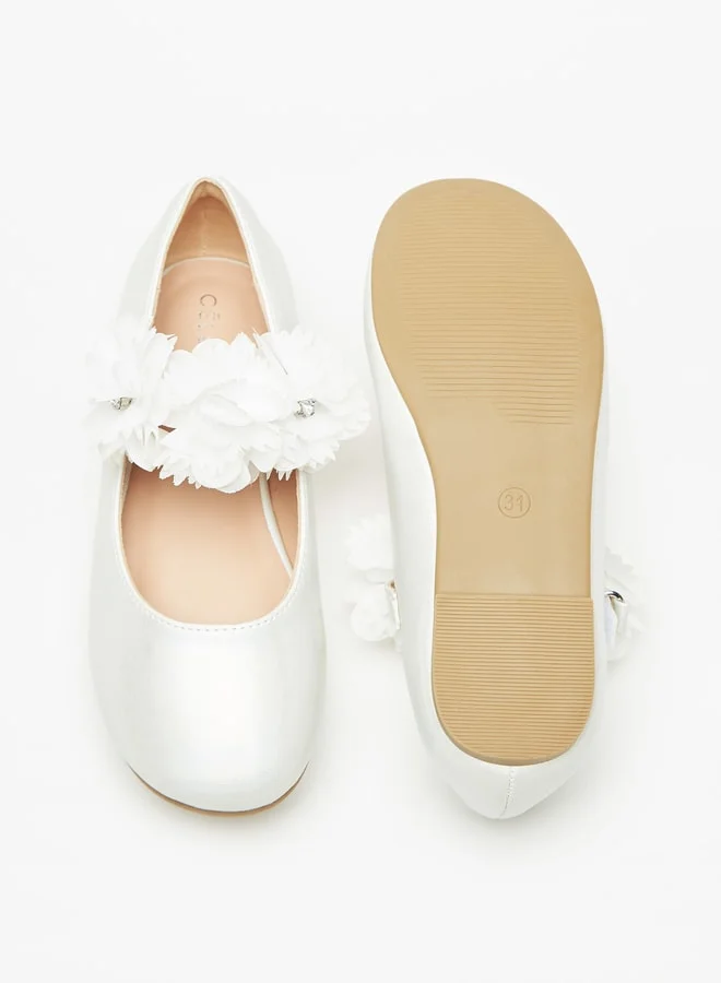 سيليست Girls' Floral Accented Ballerina Shoes with Hook and Loop Closure