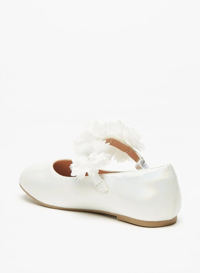 سيليست Girls' Floral Accented Ballerina Shoes with Hook and Loop Closure