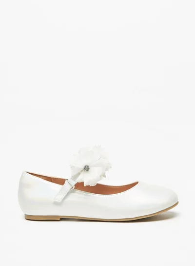 Celeste Girls' Floral Accented Ballerina Shoes with Hook and Loop Closure