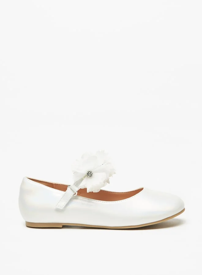 Celeste Girls' Floral Accented Ballerina Shoes with Hook and Loop Closure