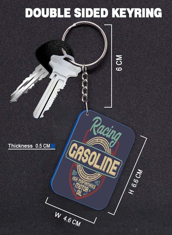 Service Zone Keychain Small Gift To Love One Rectangle Shape With Double Side Print Racing Gasoline 