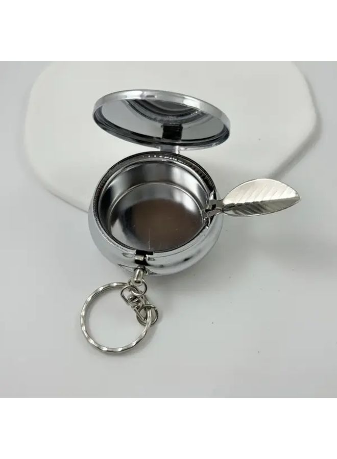 Portable Stainless Steel Ashtray With Keychain 1pc Compact Round Outdoor Travel - Image 5