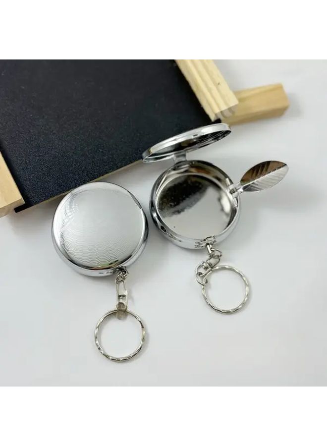 Portable Stainless Steel Ashtray With Keychain 1pc Compact Round Outdoor Travel - Image 4