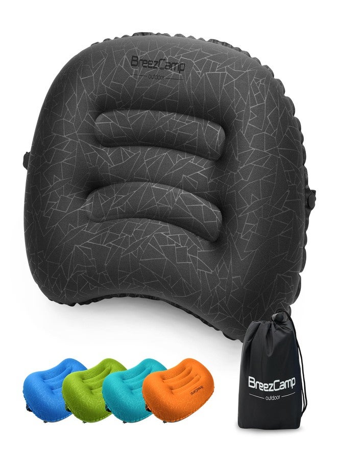 BreezCamp Inflatable Camping Pillow, Travel Blow Up Air Pillow, Neck Lumbar Support Ultralight Compact Pillow for Outdoor Hiking Backpacking Car Beach Airplane Sleeping Essentials, Black - Image 1