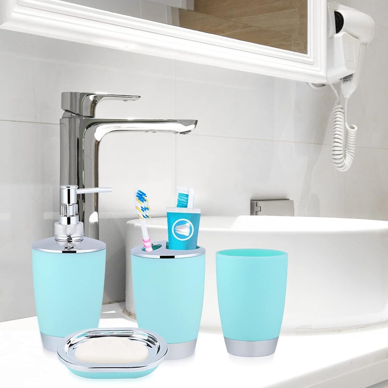 klarako 6 Piece Bathroom Accessories Set, Plastic Bath Ensemble Bath Set Includes Lotion Bottles, Toothbrush Holder, Tooth Mug, Soap Dish, Toilet Brush, Trash Can for Decorative Countertop Housewarming Gift - Image 3