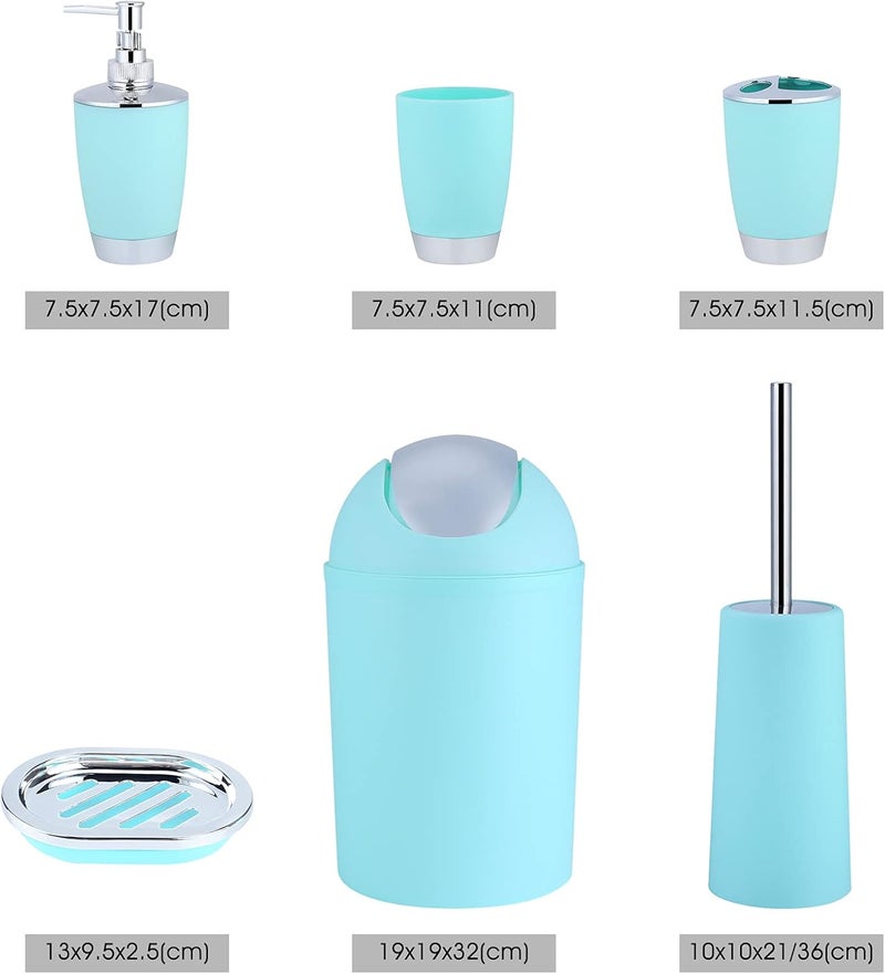 klarako 6 Piece Bathroom Accessories Set, Plastic Bath Ensemble Bath Set Includes Lotion Bottles, Toothbrush Holder, Tooth Mug, Soap Dish, Toilet Brush, Trash Can for Decorative Countertop Housewarming Gift - Image 5