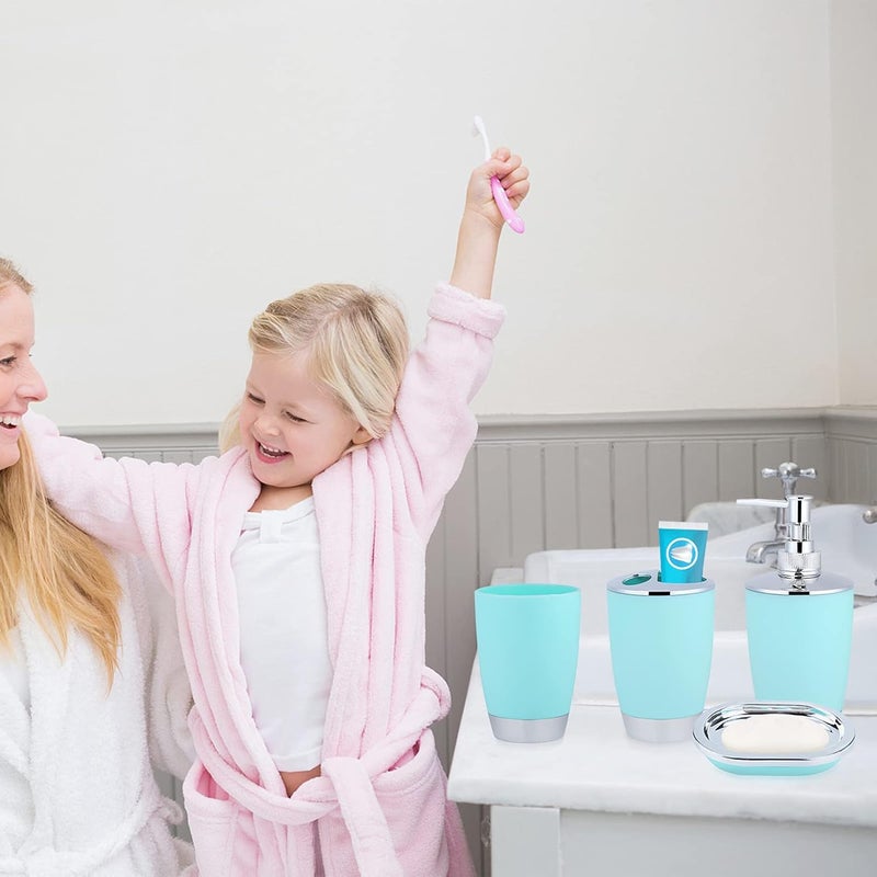 klarako 6 Piece Bathroom Accessories Set, Plastic Bath Ensemble Bath Set Includes Lotion Bottles, Toothbrush Holder, Tooth Mug, Soap Dish, Toilet Brush, Trash Can for Decorative Countertop Housewarming Gift - Image 2