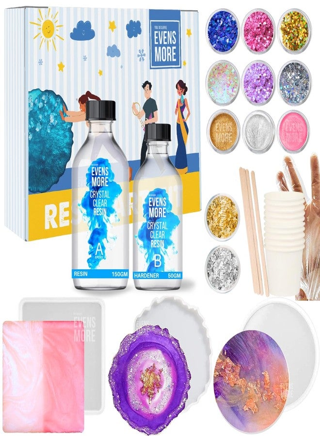 EVENS MORE 40 Pcs Resin Coaster Making kit with 200Gm Crystal Clear Resin and Glitter Round and Agate Mould (Coaster Kit) - Image 1
