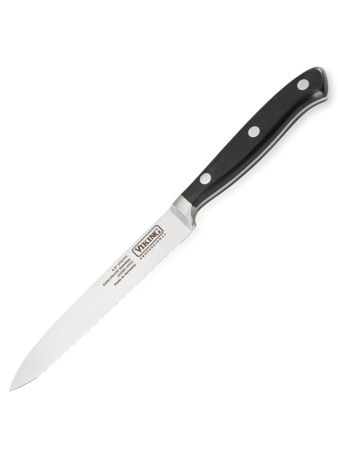 Viking Culinary Professional Cutlery Serrated Utility Knife, 5", Black - Image 1