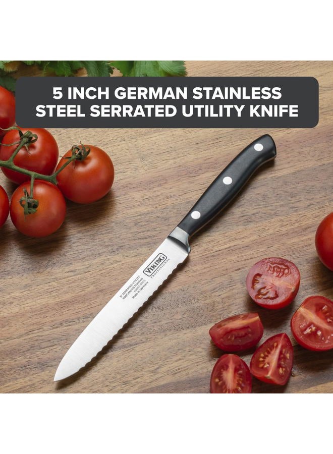 Viking Culinary Professional Cutlery Serrated Utility Knife, 5", Black - Image 2
