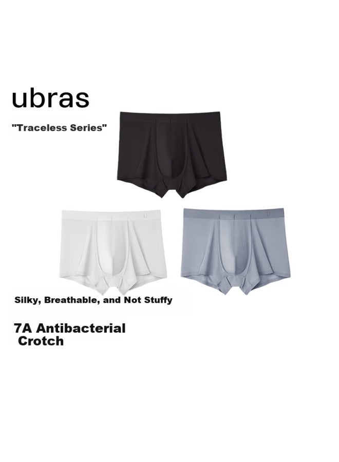 Ubras 60s Modal Pure Cotton Antibacterial Crotch Boxer Briefs Men's Seamless Breathable Mid-rise Square Pants 3-pack - XL - Image 1