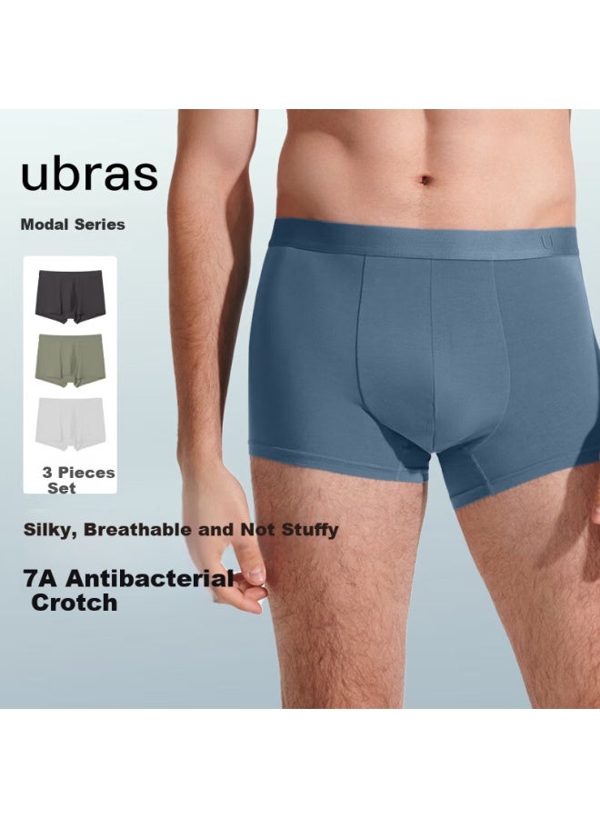 Ubras 60s Modal Pure Cotton Antibacterial Crotch Boxer Briefs Men's Seamless Breathable Mid-rise Square Pants 3-pack - XL - Image 2