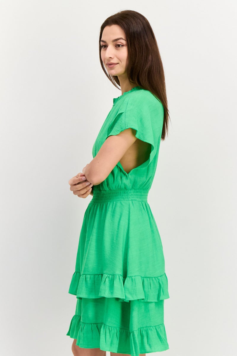 Scotch & Soda Women Textured Mini Dress, Green - Image 2