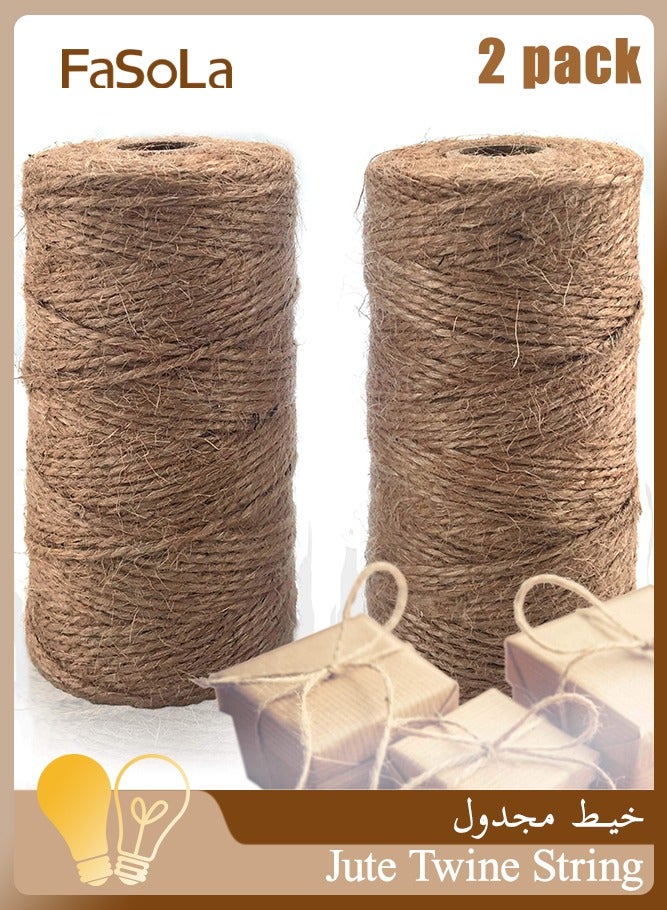 Fasola 2 Pack Jute Twine for Gift Wrapping, Home Decor, Gardening, 656 Feet Long, 2mm Thick (Brown) - Image 1