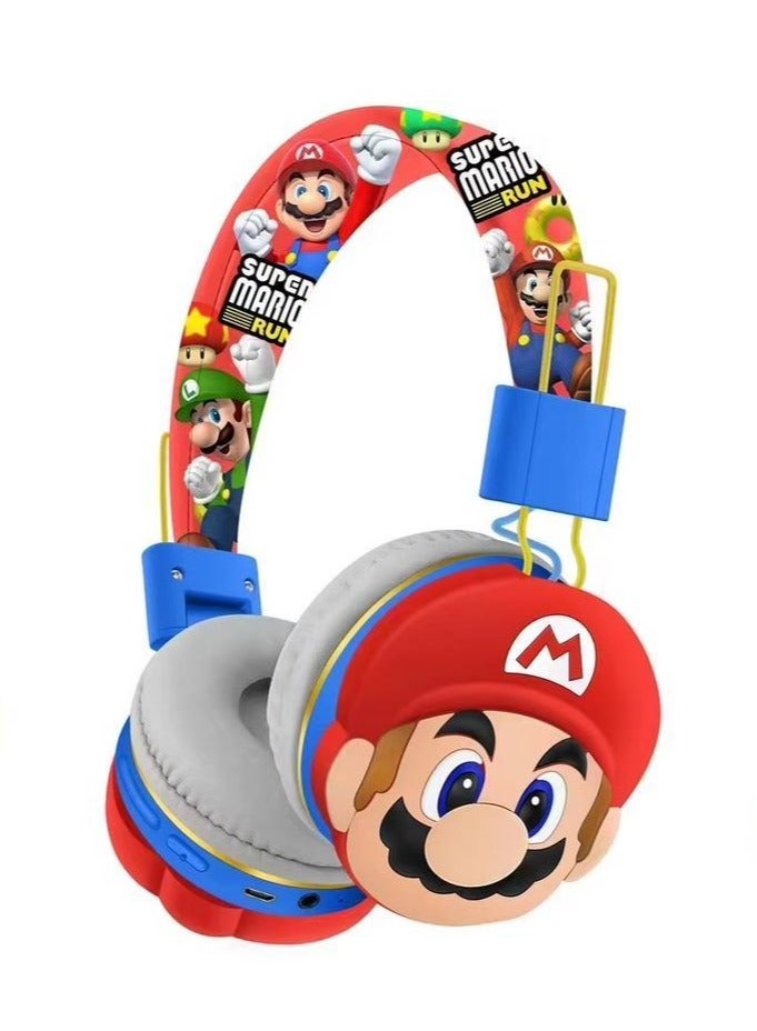 Upgraded red and blue Mario pattern children's bluetooth wireless earphones, children's noise-canceling wireless earphones, suitable for TF card, mobile phone, tablet - Image 1