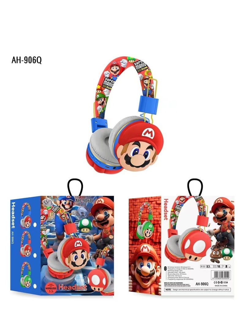 Upgraded red and blue Mario pattern children's bluetooth wireless earphones, children's noise-canceling wireless earphones, suitable for TF card, mobile phone, tablet - Image 2