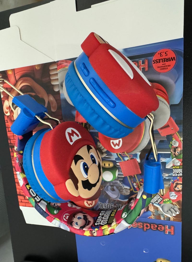 Upgraded red and blue Mario pattern children's bluetooth wireless earphones, children's noise-canceling wireless earphones, suitable for TF card, mobile phone, tablet - Image 4