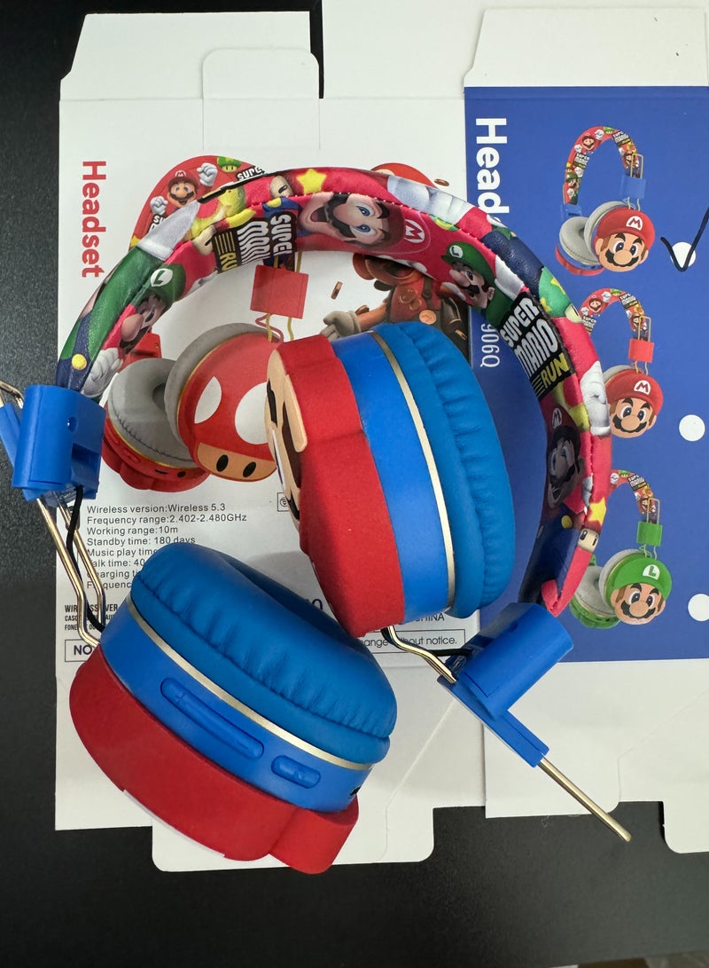 Upgraded red and blue Mario pattern children's bluetooth wireless earphones, children's noise-canceling wireless earphones, suitable for TF card, mobile phone, tablet - Image 5