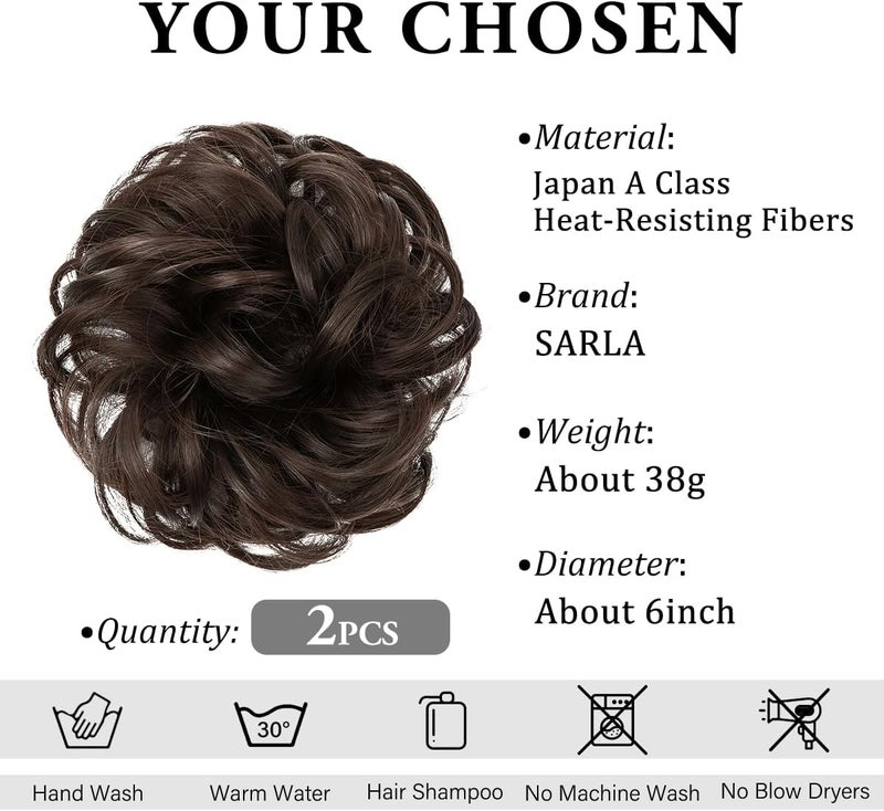 SARLA 2PCS Messy Hair Bun Hair Piece Small Scrunchies Synthetic Bun Hairpieces for Women Girls Updo Hair Extensions (Dark Brown) - Image 3
