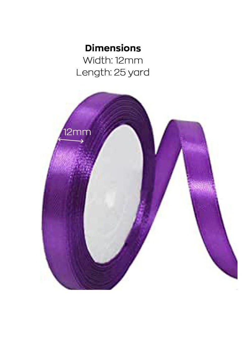 MARKQ شريط ساتان بنفسجي 12 مم × 25 ياردة من قماش البوليستر لتغليف الهدايا، هدايا الحفلات، زينة الزفاف، صنع الأشرطة، باقات، مشاريع الخياطة واللوازم الحرفية - Image 2