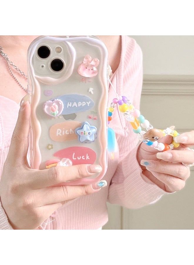 NIBEMINENT Cartoon Pendant Protective TPU Case Cover For iPhone 14 Pro Max, Hi Rabbit With Ice Cream Bracelet