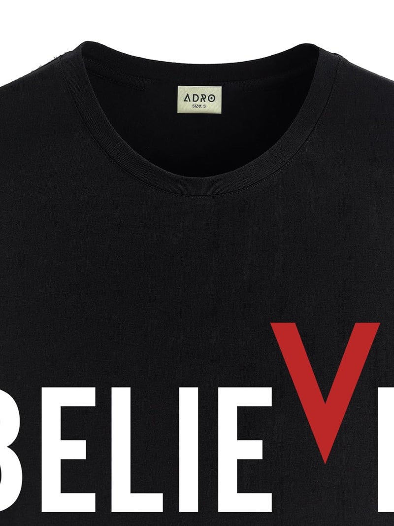 adro تي شيرت قطن أسود مطبوع للرجال من ADRO مع رسمة 'BELIEVE' - Image 5