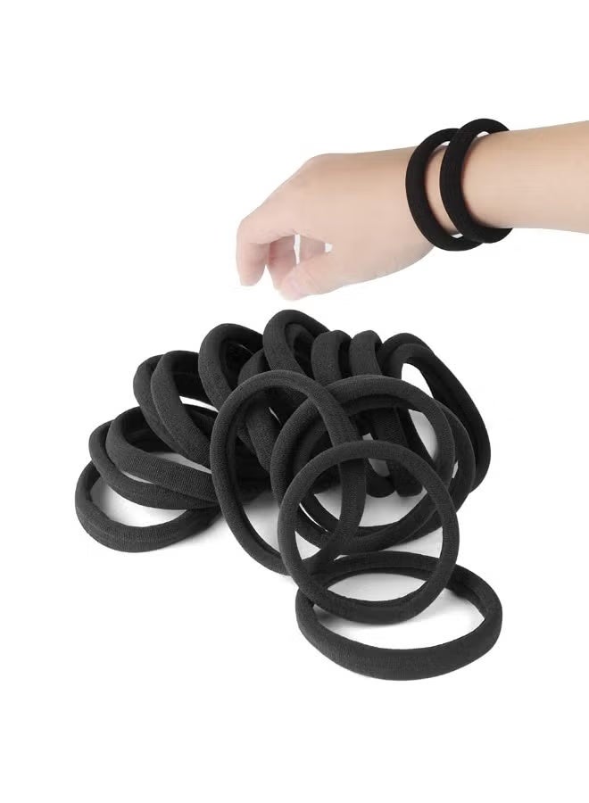 UNITED FASHION 20 PCS Large Size 2.4 Inch Black Hair Ties – Thick Seamless Hair Bands for Men & Women, Strong No Damage Ponytail Holders for Yoga, Gym, Office, School & Daily Use