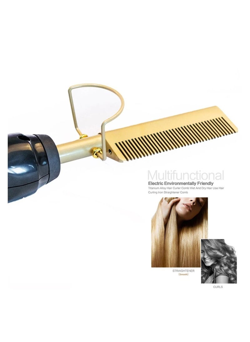 Hot Comb Hair Straightener, 2 in1 Ceramic Comb Security Portable Curling Iron Heated Brush, Multifunctional Copper Hair Straightener Brush Straightening Comb for Wet and Dry Hair Wigs Women Men Brush - Image 4