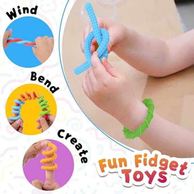 ddLUCK Silicone Fidget Toys Sensory Sticks, Textured Sensory Calming Toys with ADHD, Autism Toy for Anxiety Stress Relief, Travel Fidgets Strings Set for Kids and Adults (6 Pack) - Image 3