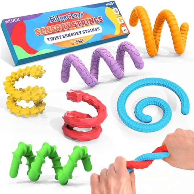 ddLUCK Silicone Fidget Toys Sensory Sticks, Textured Sensory Calming Toys with ADHD, Autism Toy for Anxiety Stress Relief, Travel Fidgets Strings Set for Kids and Adults (6 Pack) - Image 1
