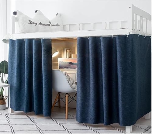 Ibluelover Solid Bottom Bunk Bed Curtains Privacy Blackout Canopy Tent 2 Panels Students Dormitory Bunk Bed Curtains Breathable Dustproof Single Bed Shading Drapes Loft Bedding Curtain for Home Dorm - Image 3