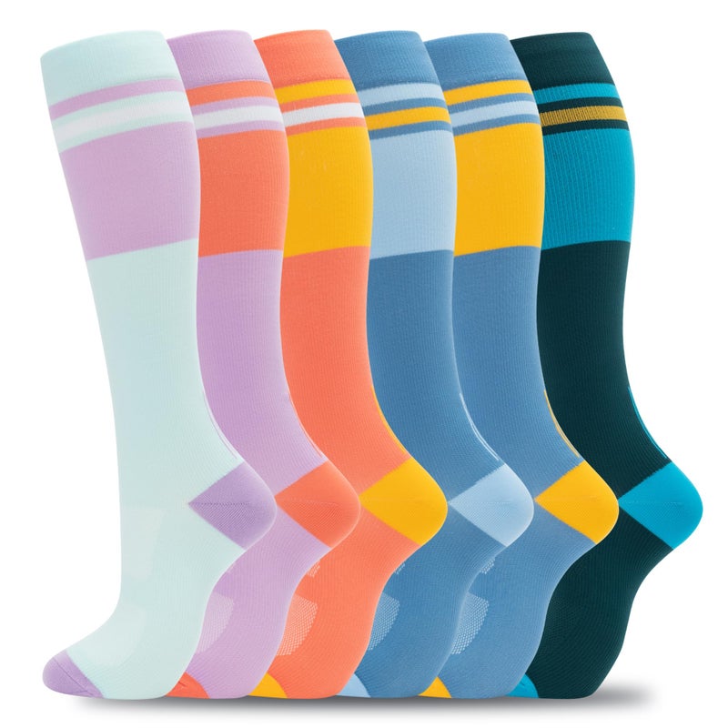 fenglaoda Compression Socks for Women Men Support Circulation 6 Pairs Socks For Nurse, Travel, Flight - Image 1