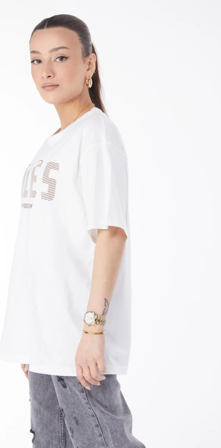 Tofisa 24631-WHITE Crew Neck Short Sleeve Printed T-Shirt