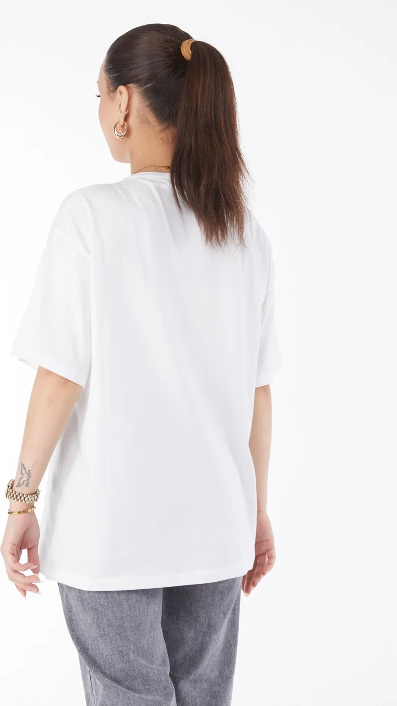 Tofisa 24631-WHITE Crew Neck Short Sleeve Printed T-Shirt