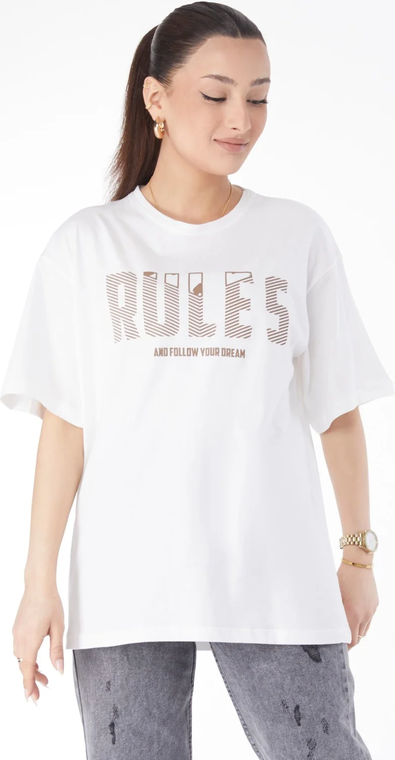 Tofisa 24631-WHITE Crew Neck Short Sleeve Printed T-Shirt