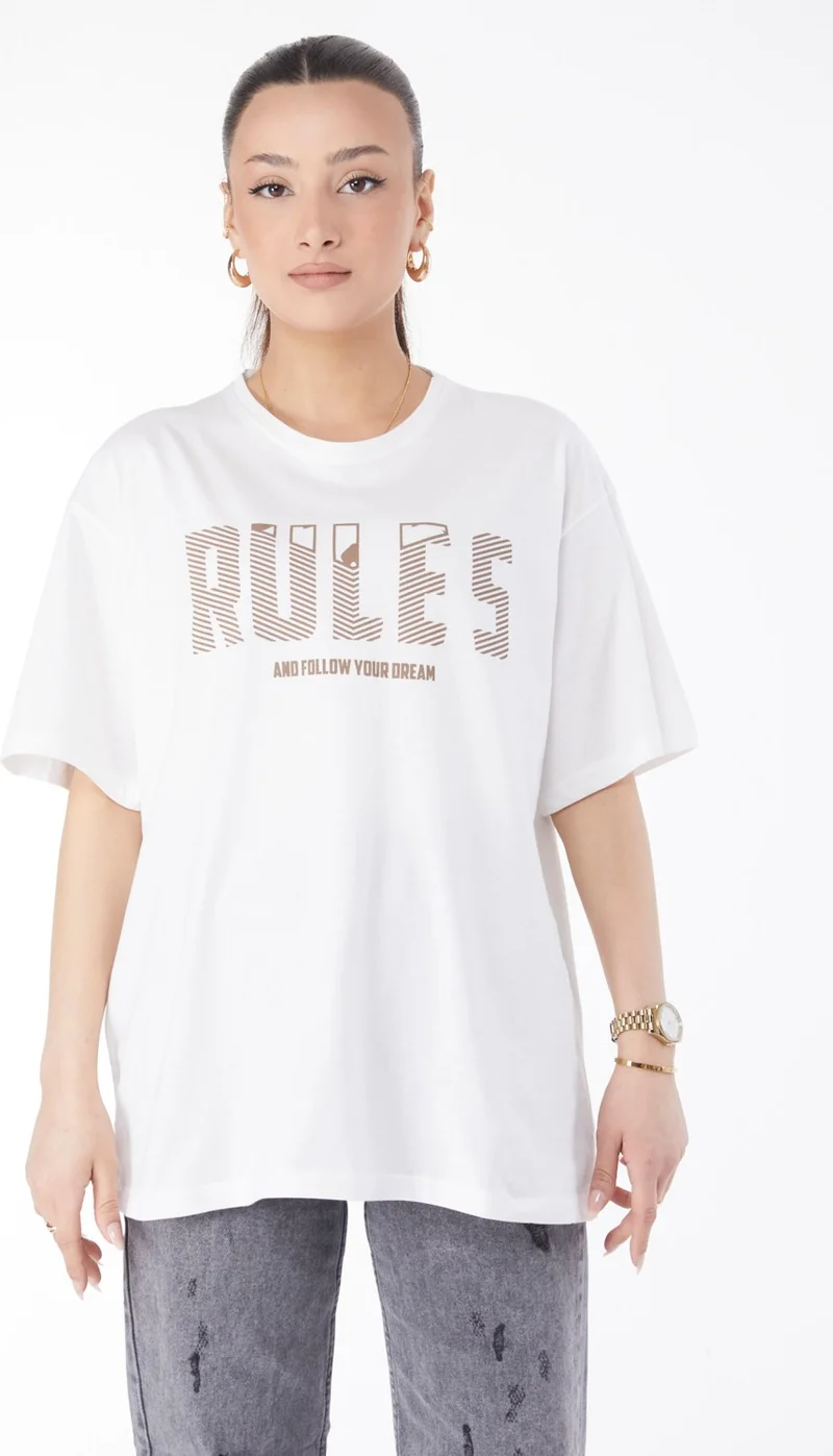 Tofisa 24631-WHITE Crew Neck Short Sleeve Printed T-Shirt