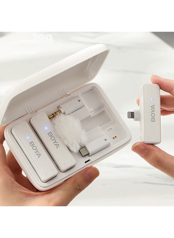 بويا BOYALINK ميكروفون لاسلكي لافالير ، مشبك ثنائي القناة على ميكروفون ، علبة شحن محمولة مع لايتنينج ، USB-C ، محول مقبس 3.5 ملم لكاميرا iPhone Andriod ، تقليل الضوضاء لتسجيل الصوت بالفيديو - Image 2