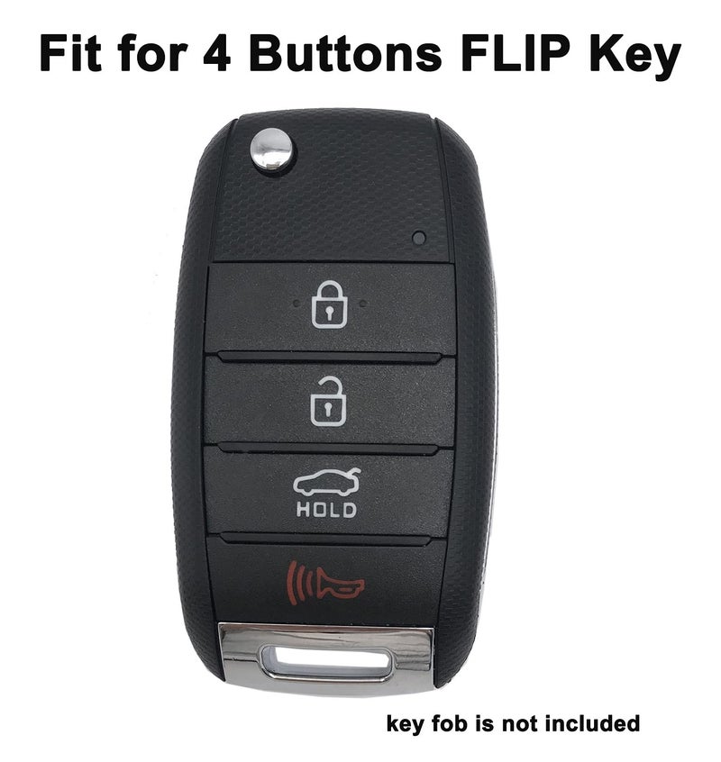 Muxkenper Key Fob Cover Case for Kia Optima Soul Sorento Rio Sportage Carens 4 Buttons Keyless Entry Remote Case Holder ABS Carbon Fiber Pattern (Black) - Image 2