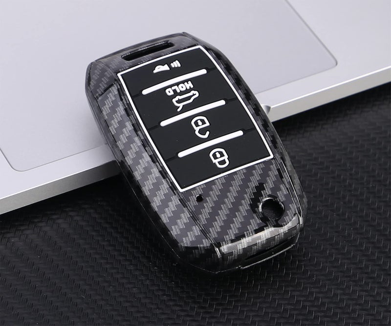 Muxkenper Key Fob Cover Case for Kia Optima Soul Sorento Rio Sportage Carens 4 Buttons Keyless Entry Remote Case Holder ABS Carbon Fiber Pattern (Black) - Image 4