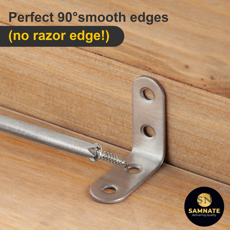 SAMNATE Stainless Steel L Brackets 40Ã—40Ã—16X2mm â€“ Right Angle Corner Brace with Screws, 90 Degree Small Metal Shelf Brackets for Wood, Furniture, Cabinet, DIY Reinforcement (20 Pack) - Image 3