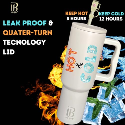 Ubrighty Tumbler With Straw And Lid | Single Ps Sipper Bottle | 1200ML Stainless Steel Water Tumbler Insulated Hot And Cold With Handle Leak Proof Cup Cupholder For Gym office Travelling women (CREEM) - Image 4