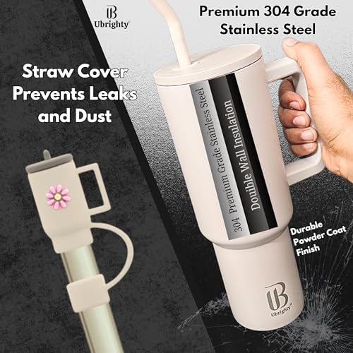 Ubrighty Tumbler With Straw And Lid | Single Ps Sipper Bottle | 1200ML Stainless Steel Water Tumbler Insulated Hot And Cold With Handle Leak Proof Cup Cupholder For Gym office Travelling women (CREEM) - Image 5