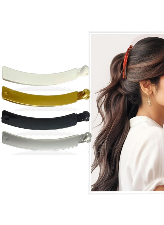 BIRDWARE Women'S Mate Multicolor Acrylic Material Banana Hair Clips (Black, Gold, Silver, White),Pack Of 4, Hair Clutcher For Women  - Image 1