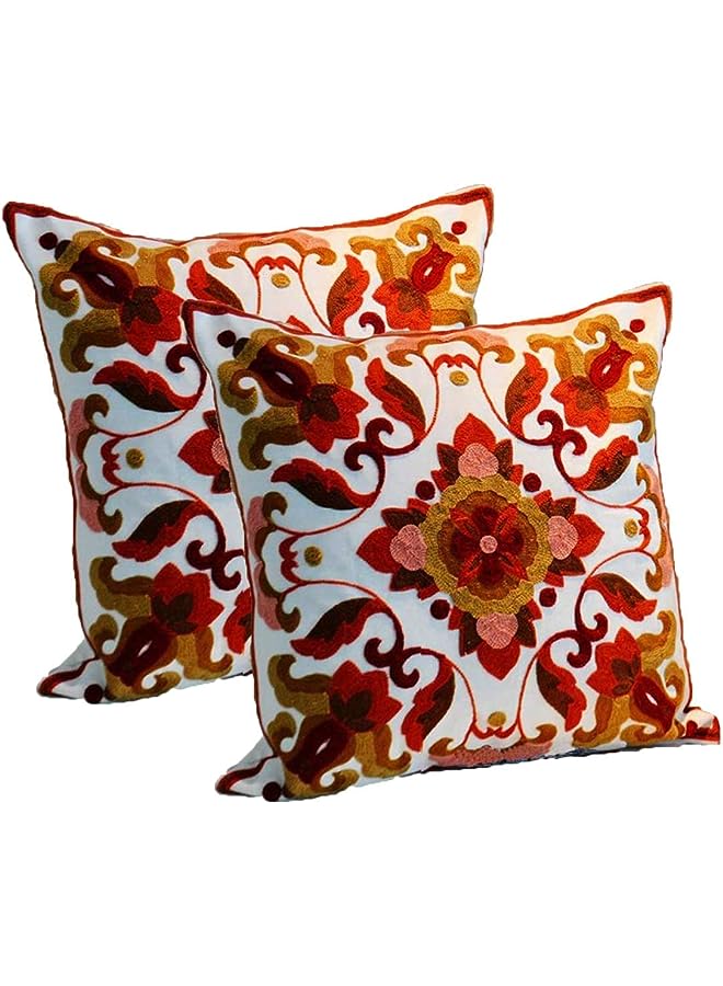 Excefore Red Embroidered Cotton Canvas Cushion Cover 45x45cm Hand Made National Embroidery Bohemian Housewarming Car Home Decoration Cushion Cover/Throw Pillow Cover(2pc) - Image 1