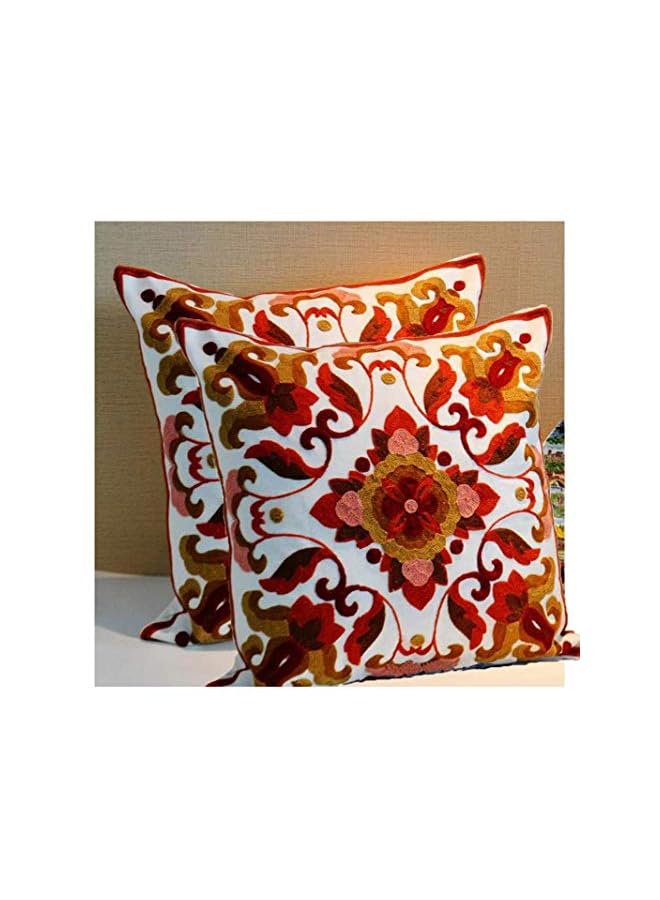 Excefore Red Embroidered Cotton Canvas Cushion Cover 45x45cm Hand Made National Embroidery Bohemian Housewarming Car Home Decoration Cushion Cover/Throw Pillow Cover(2pc) - Image 3