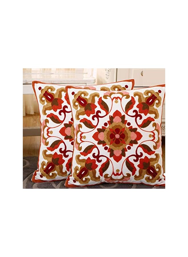 Excefore Red Embroidered Cotton Canvas Cushion Cover 45x45cm Hand Made National Embroidery Bohemian Housewarming Car Home Decoration Cushion Cover/Throw Pillow Cover(2pc) - Image 4