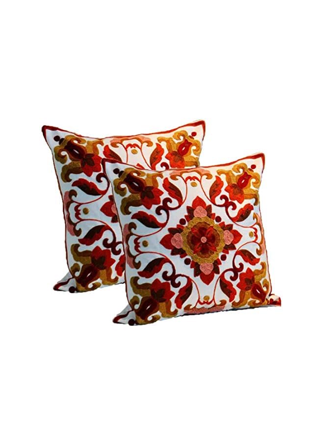Excefore Red Embroidered Cotton Canvas Cushion Cover 45x45cm Hand Made National Embroidery Bohemian Housewarming Car Home Decoration Cushion Cover/Throw Pillow Cover(2pc) - Image 2